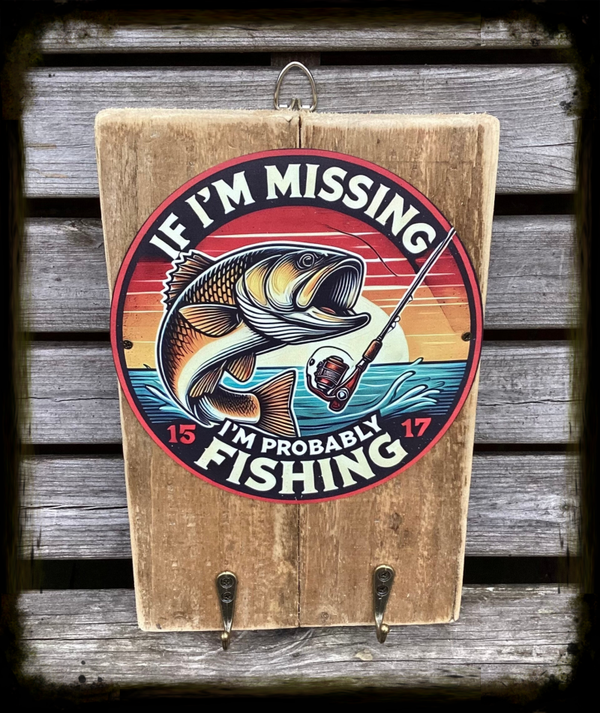 Rustic reclaimed wood fishing decor wall hanging