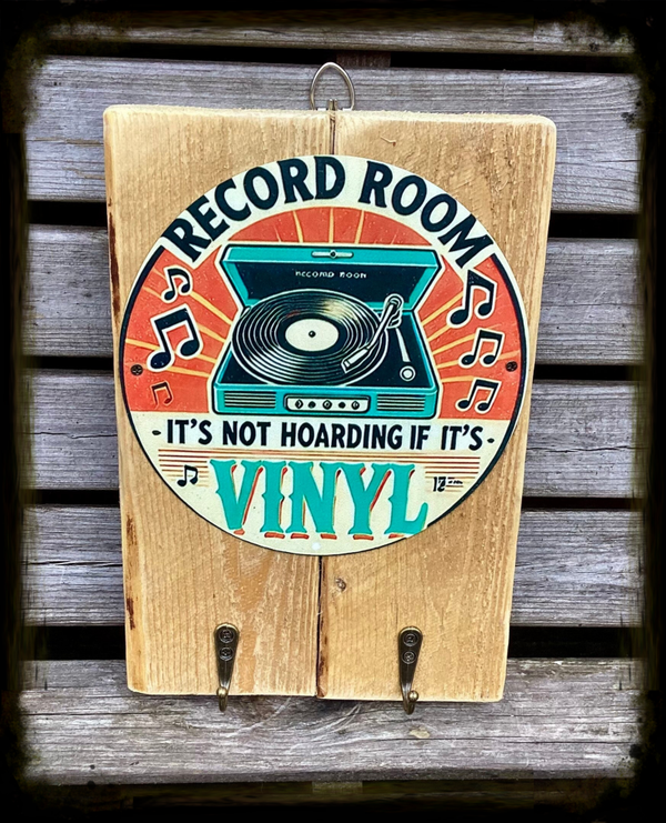 Rustic reclaimed wood record room decor wall hanging