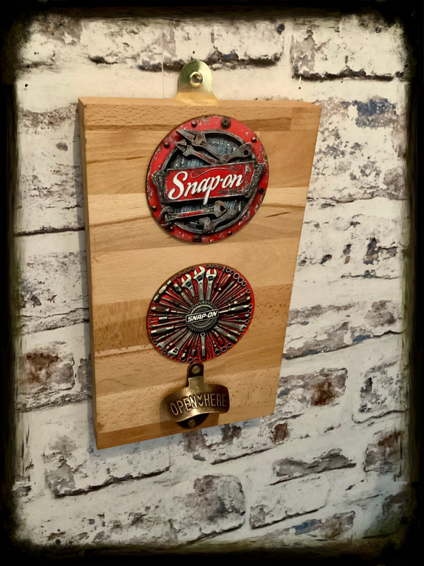 Rustic retro design wooden wall mounted bottle opener with snap on decor