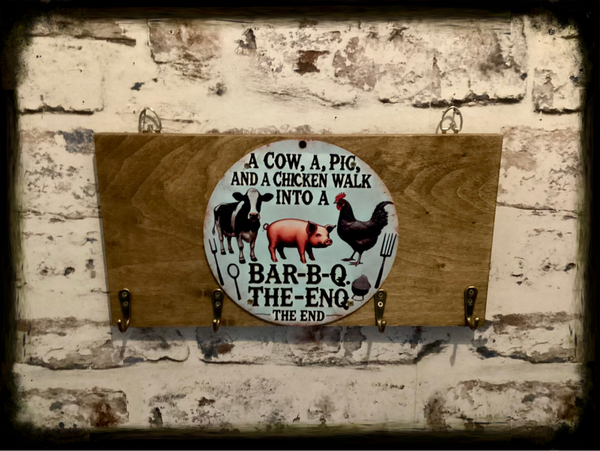 B B Q wall hanging with 4 hooks