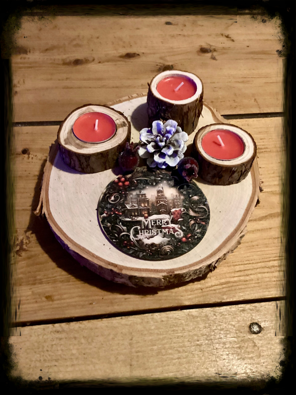 Reclaimed wood small Tea light xmas table centrepiece