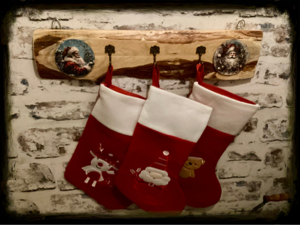 Reclaimed wood rustic xmas stocking holder