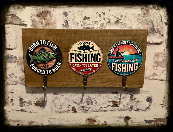 Rustic 3 hook hat /coat hanger fishing decor
