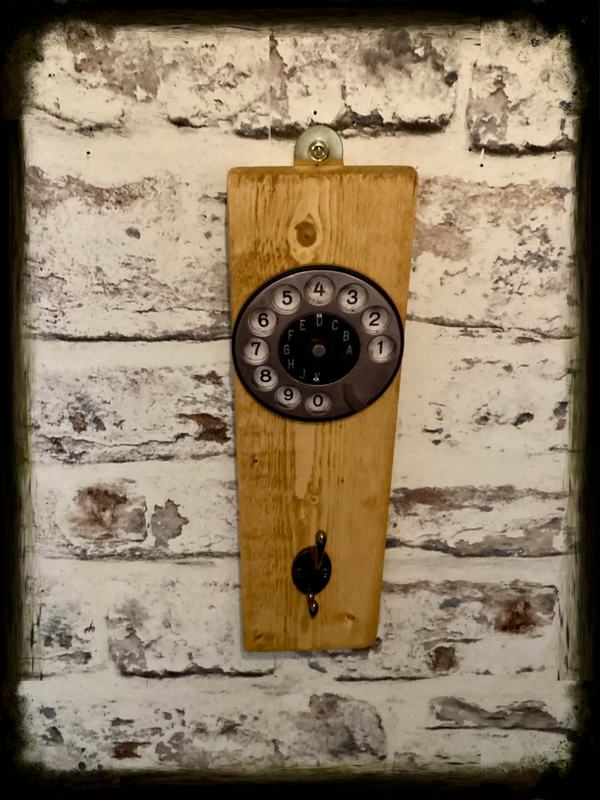 Rustic retro wooden single hook hanger with old school telephone dial decor