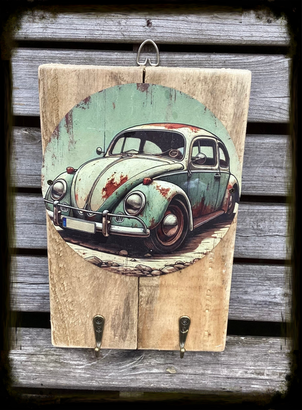 Rustic reclaimed wood vintage car decor wall hanging