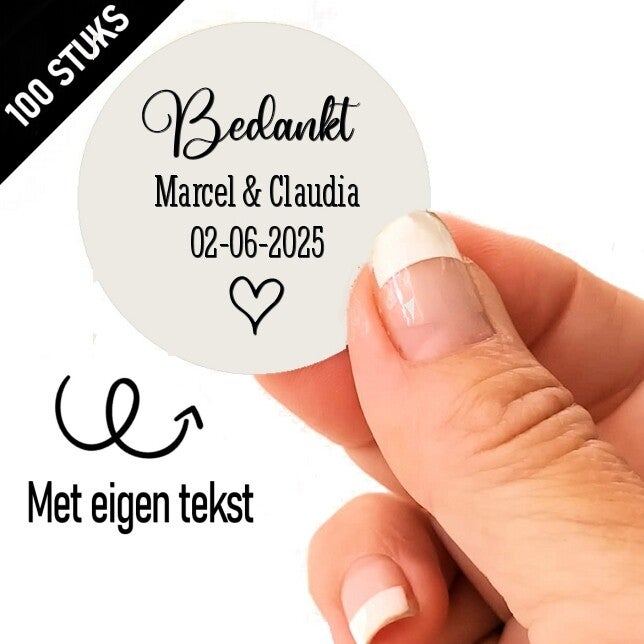 Bedankt stickers eigen tekst naam - beige 4cm