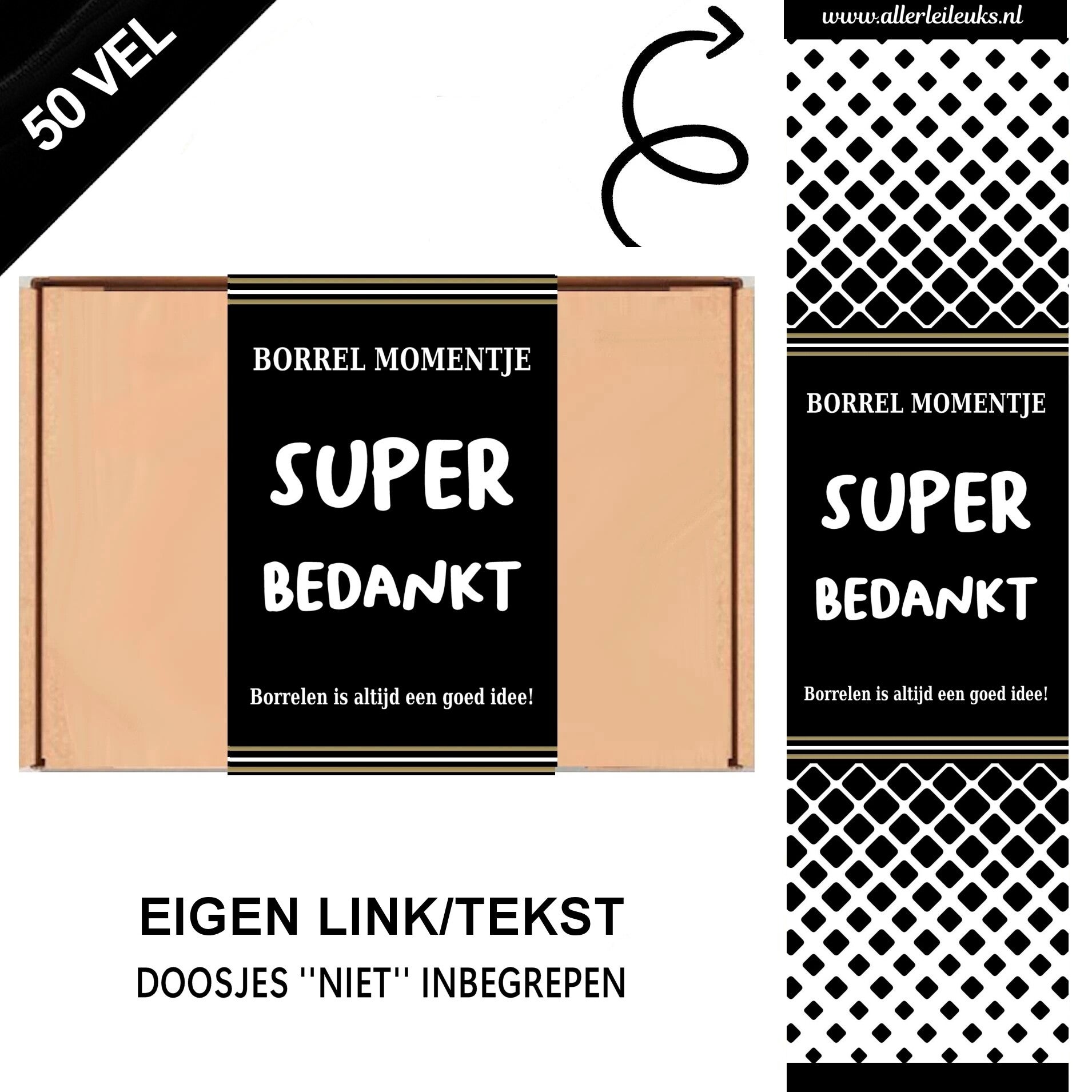 'Borrelmoment bedankt' wikkels voor A5 verzenddoosjes