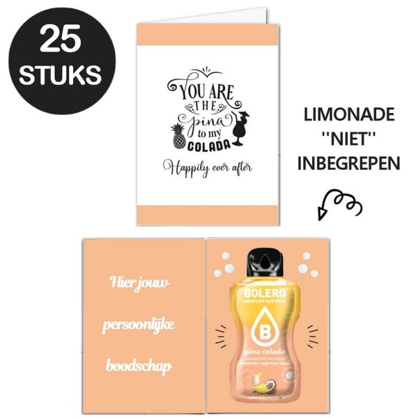 Trouwbedankjes limonade kaarten ''Pina to my Colada''