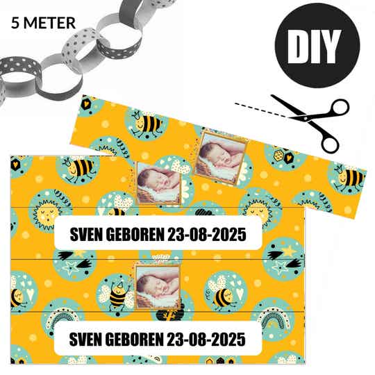DIY foto slingers geboorte bijtjes geel - knipvellen (voor ca. 5m)