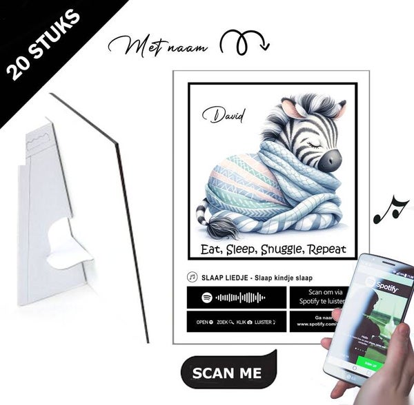 Geboorte bedankjes bordjes Zebra met naam en muziek A5