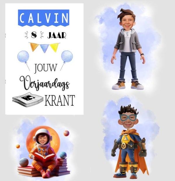 Verjaardagskrant voor jongetjes met eigen foto A4