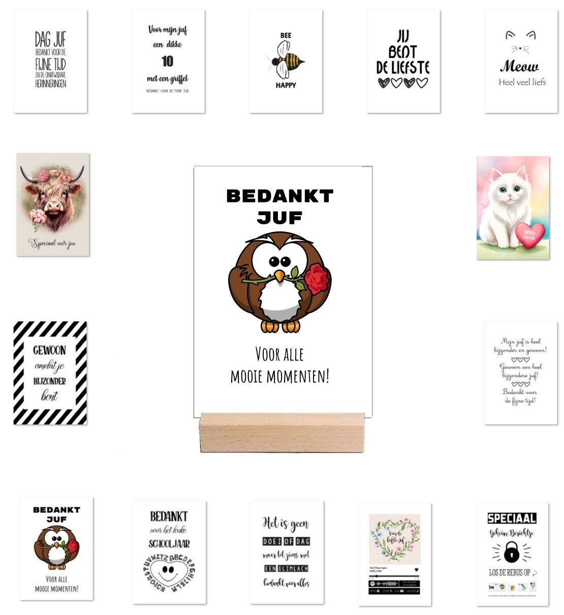 20 quote wenskaarten met standaard ''juffen'' A6