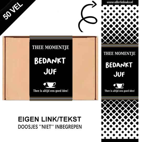 'Theemoment bedankt juf' wikkels voor A5 verzenddoosjes