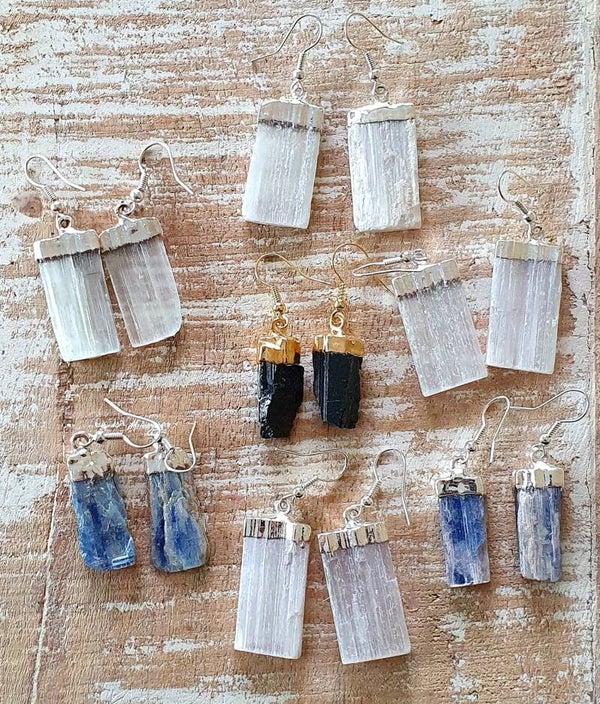 Oorbellen Zwarte Toermalijn Seleniet Kyaniet