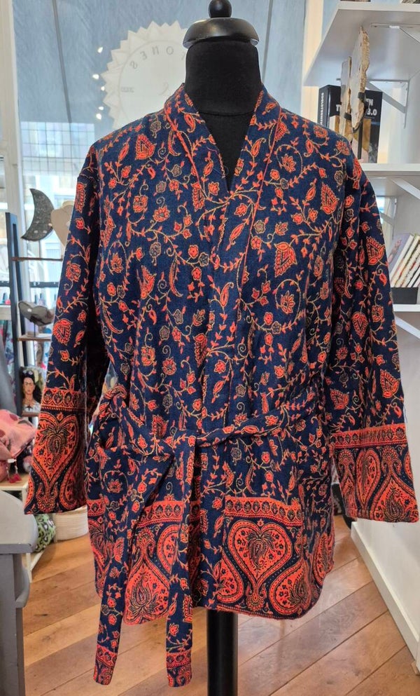 Kimono van Tibetan Wol Oranje Blauw