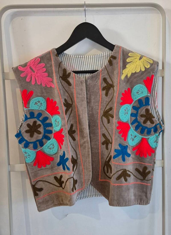 Suzani Gilet Fluweel Taupe
