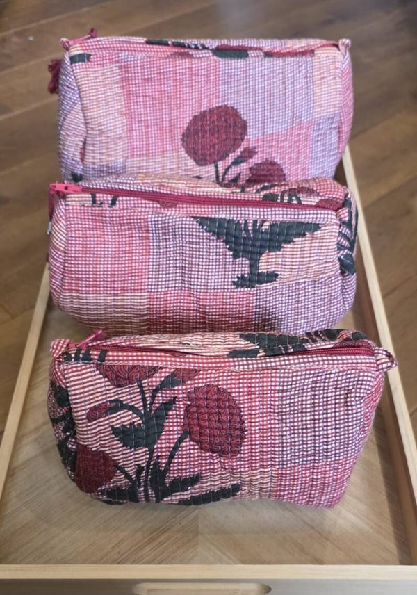 India Toilettasje Bloemprint Rood Roze 3 Maten