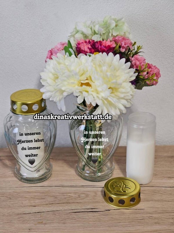 Personalisierte GLAS Grabvase / Grablicht