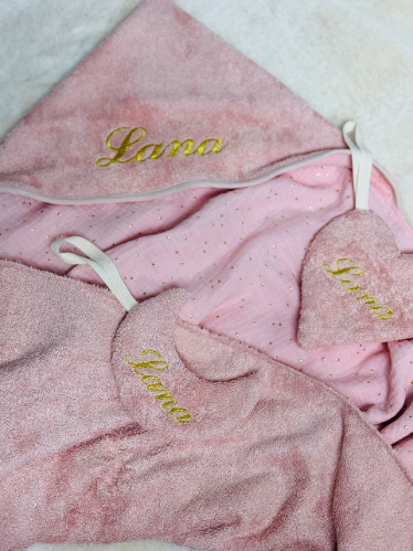 Baby badcape poeder roze gepersonaliseerd met naam