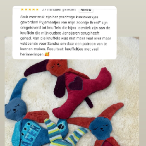Knuffeltjes gemaakt van pyjamaatjes tastbare herinnering