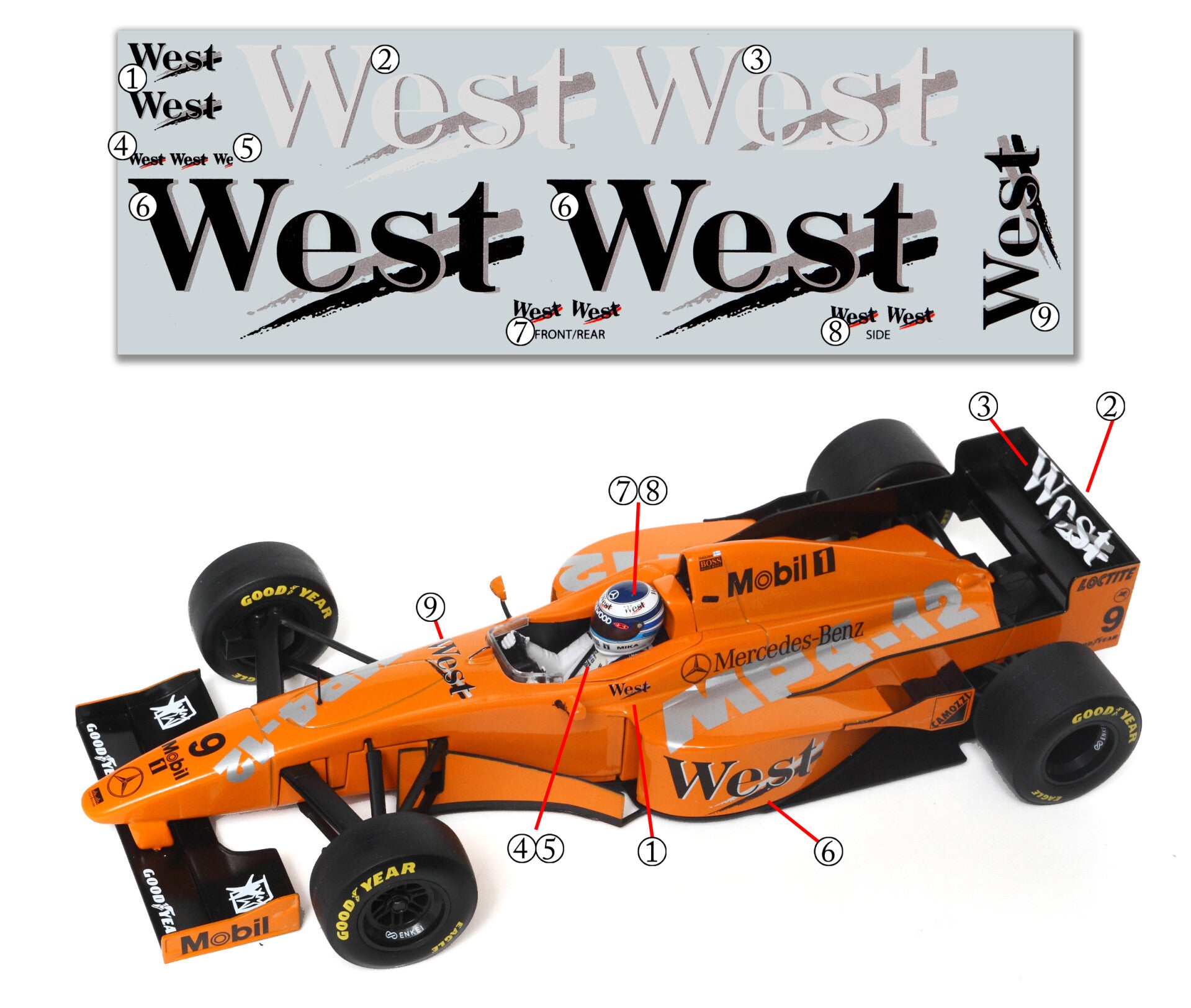 1/18 1997 Mclaren MP4/12 Orange Test Car (Silk-Screened Decals)