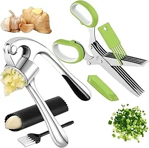 Premium Large Garlic Press & Herb Scissors Set
