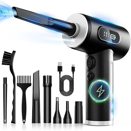 Electric Air Duster with LED Light, Rechargeable Cordless Air Blower