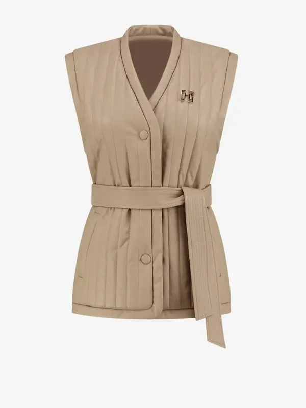 FIFTH HOUSE maxwell Vegan leren gilet met ceintuur met broche Irisch cream