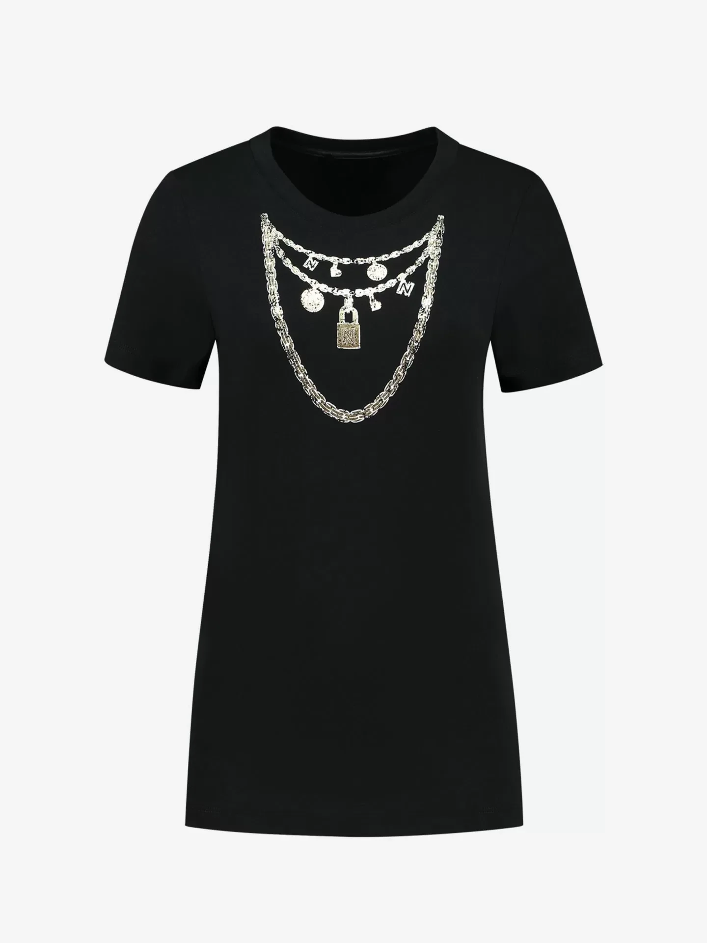 NIKKIE T-shirt met print van ketting Bling T-Shirt BLACK