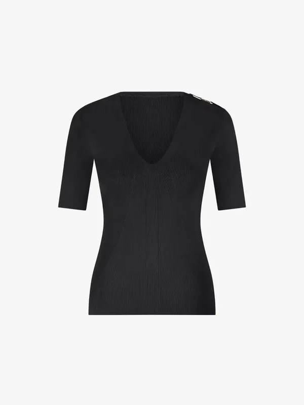 2505 NIKKIE Geribde top met logo detail Lerby Top BLACK