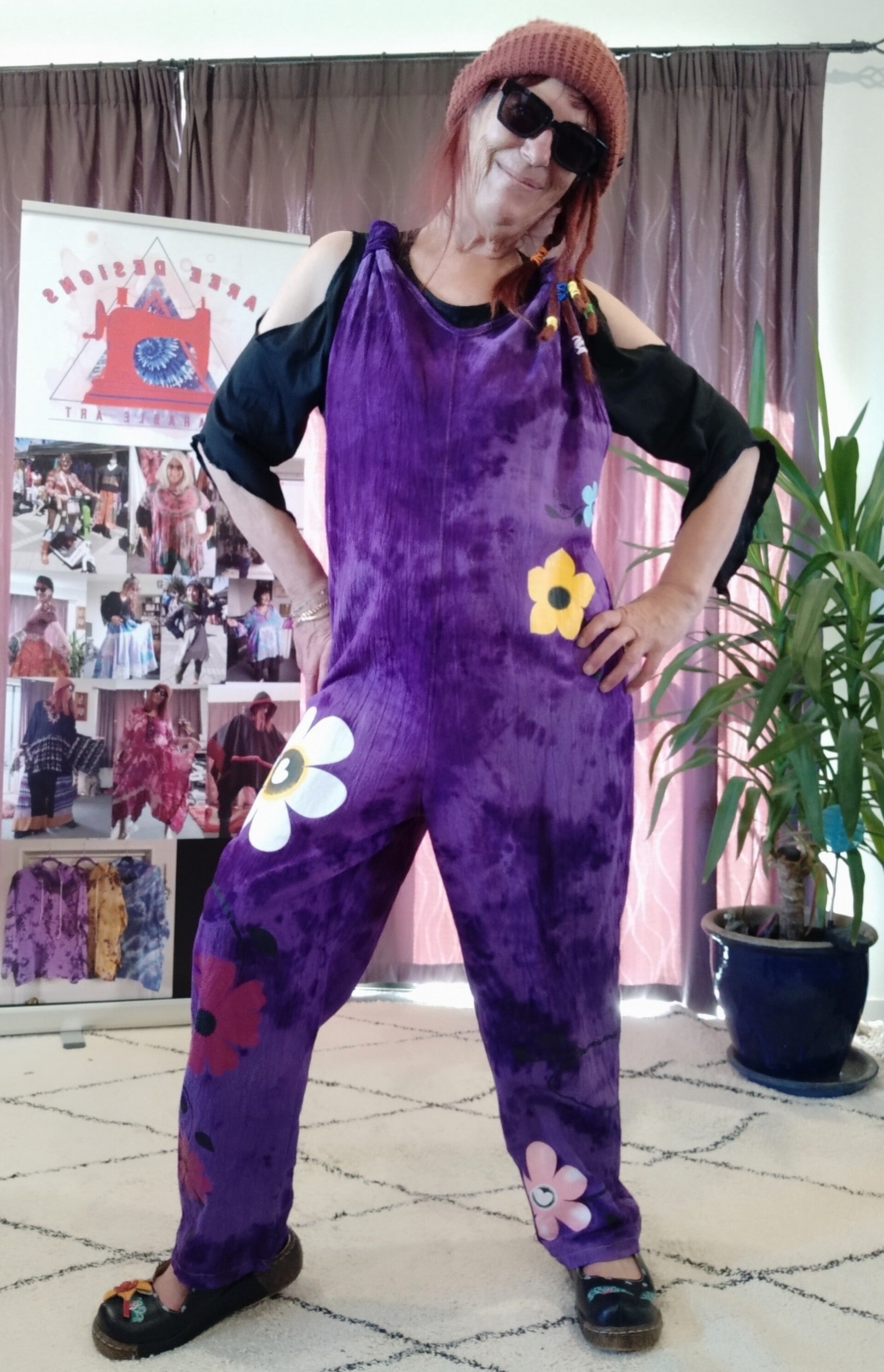 Hippie  Flower Overalls. Med to Lrg.