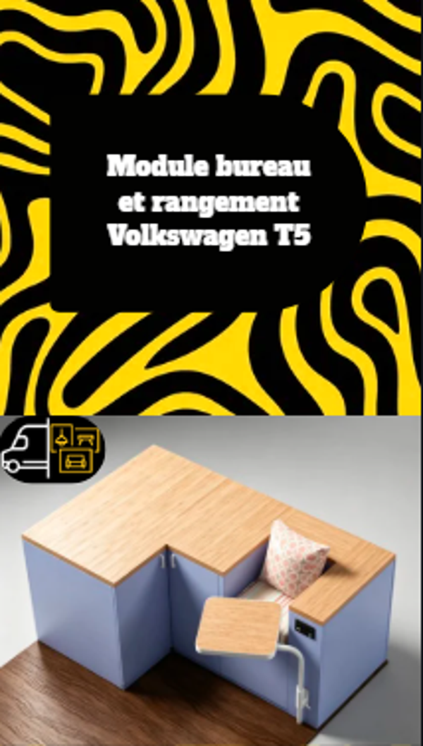 Module Bureau + Rangement - Volkswagen T5 | Plans PDF d'aménagement DIY