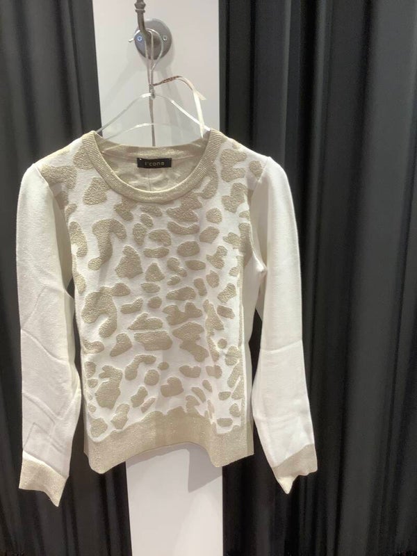 I,Cona pullover ecru/goud 64439