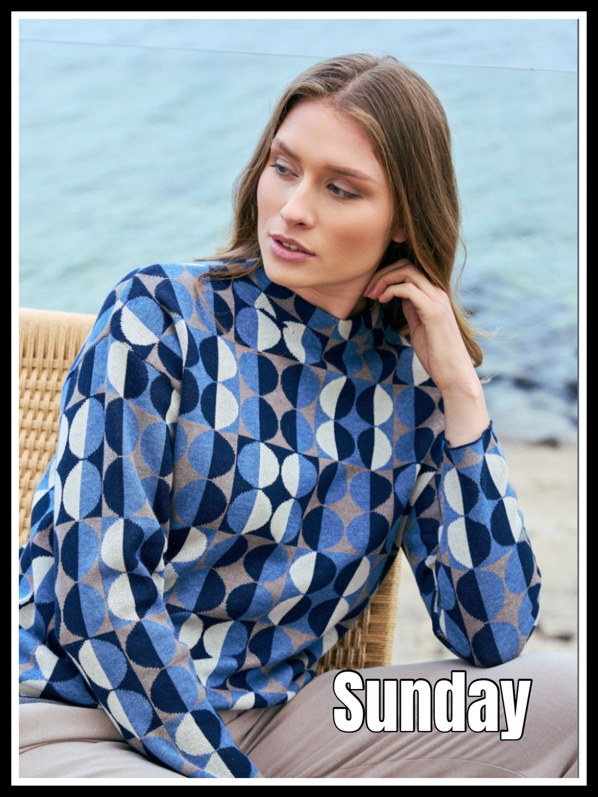 Sunday  trui 6342 A - blauw/taupe