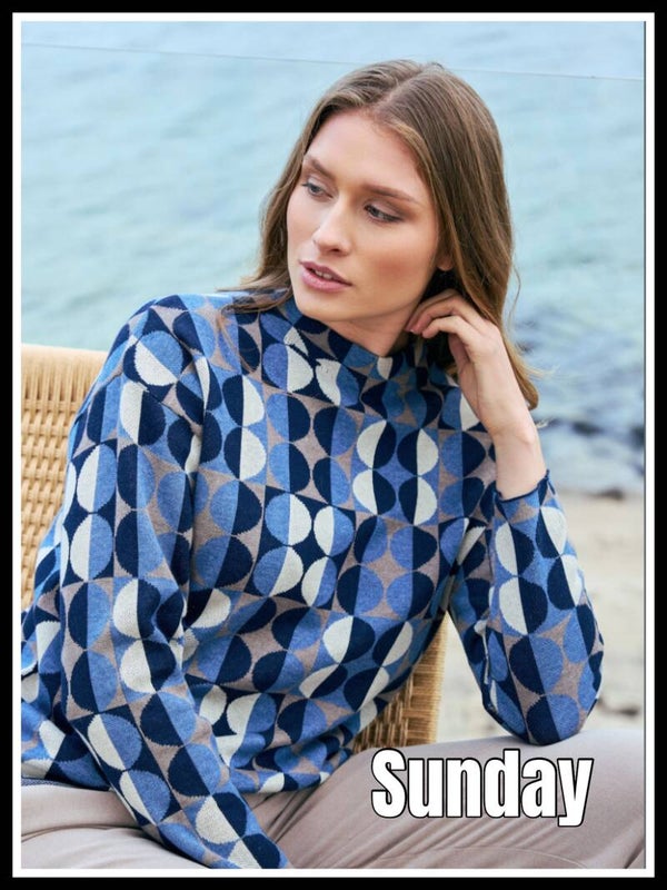 Sunday  trui 6342 A blauw/taupe
