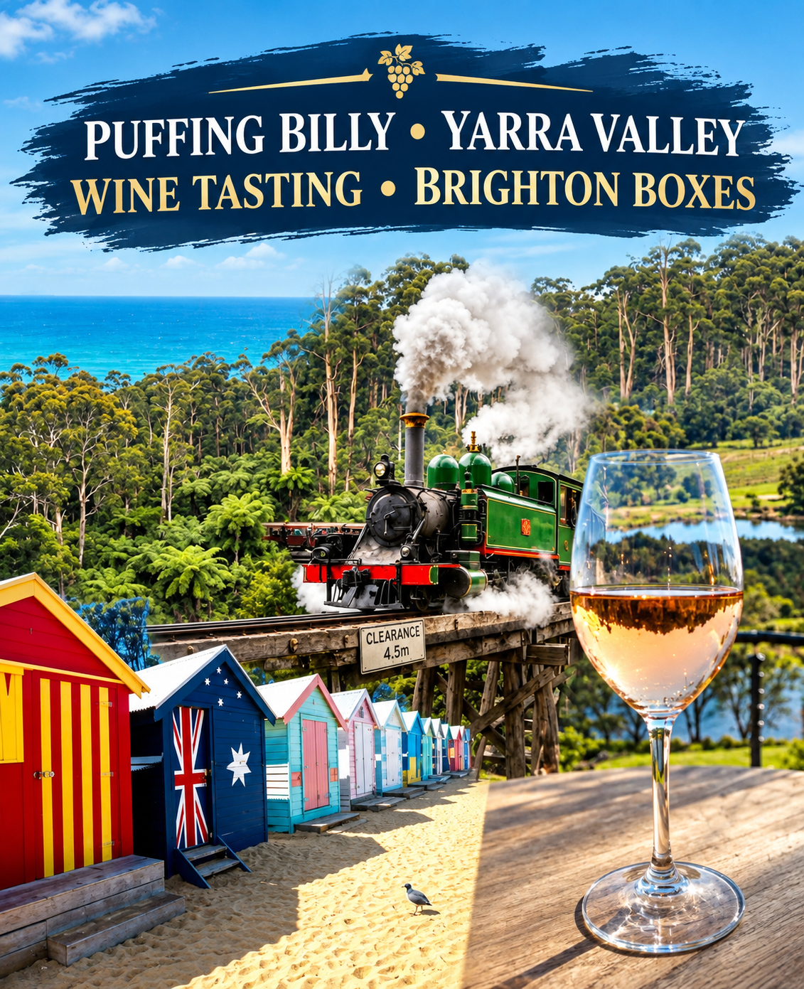 PUFFING BILLY (nostaljik tren)- YARRA VALLEY WINERY (sarap tadimi)-BRIGHTON BOXES (renkli kutu evler)
