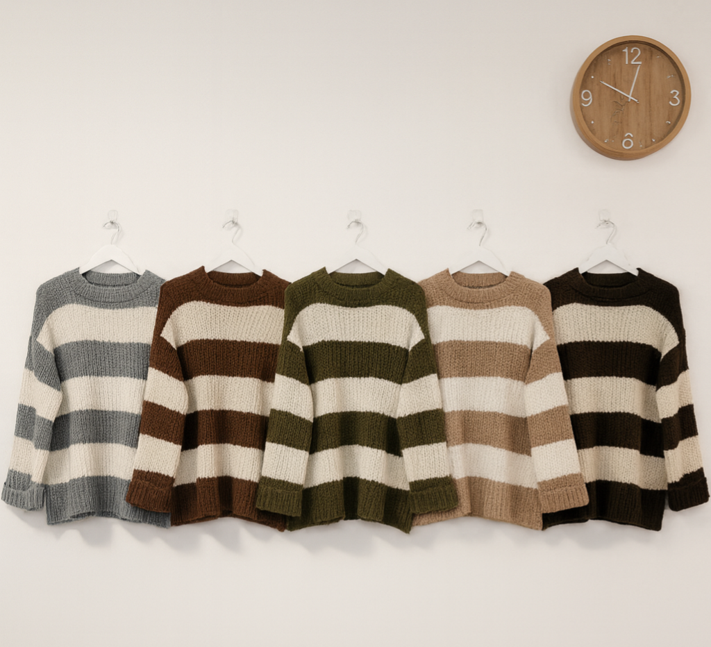 Oversize Strick Pulli in Streifen-Look