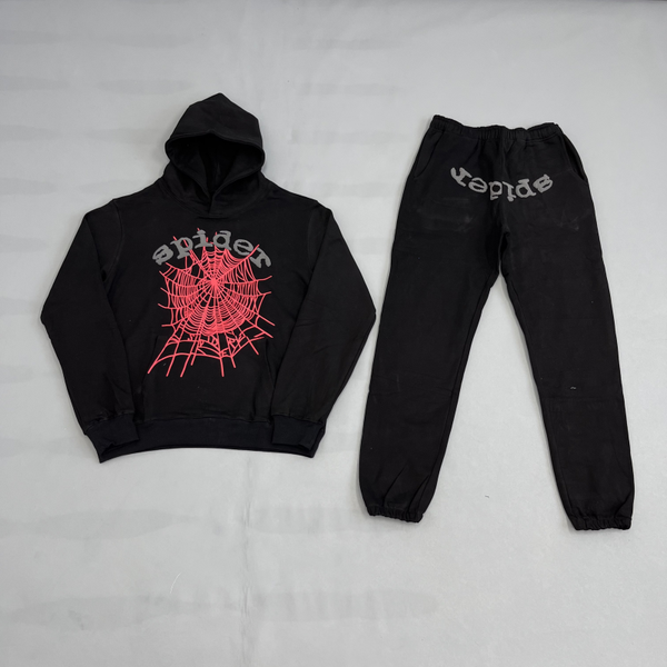 Sp5der Tracksuit Black Grey Red