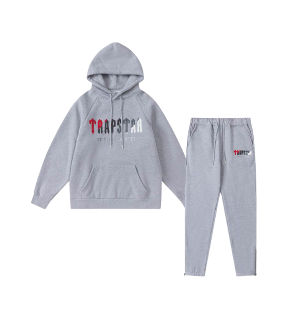 Trapstar Decoded Hooded Tracksuit – Cinza/Vermelho