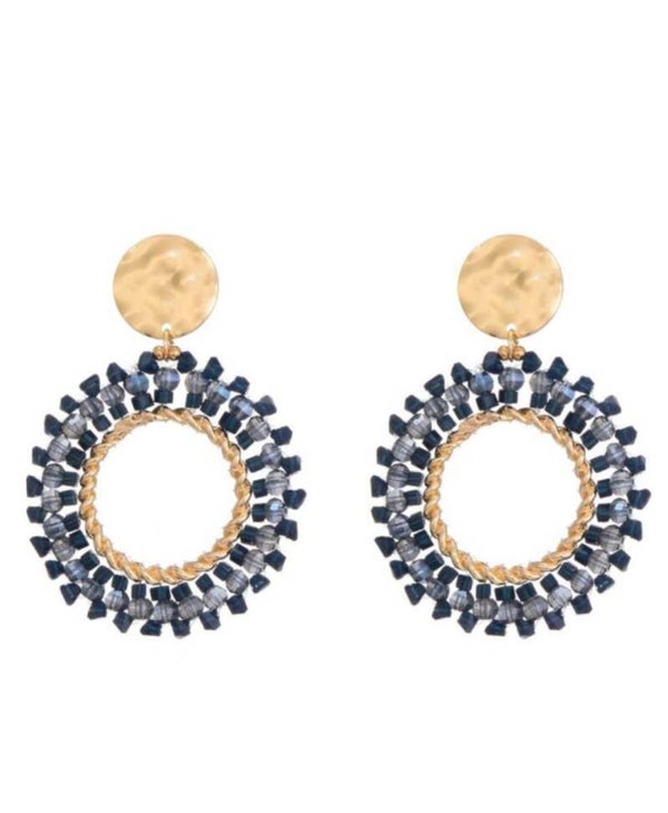 JUNI blue golden ronde oorbellen