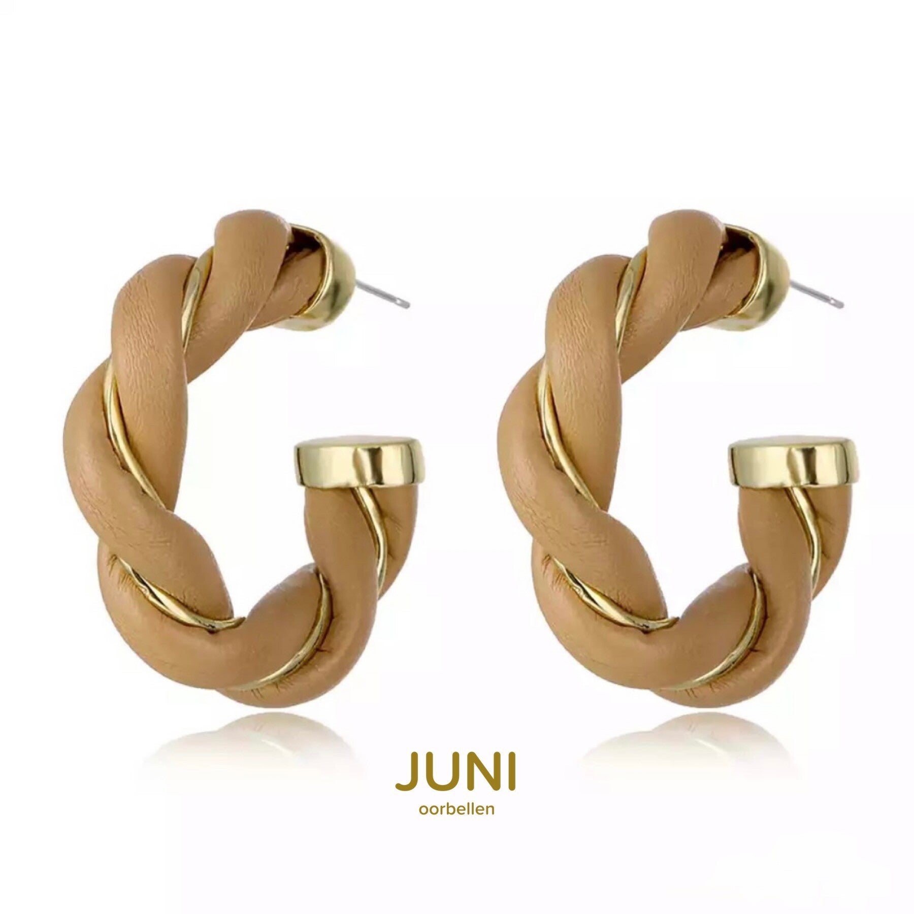 JUNI leren creolen twisted - bruin