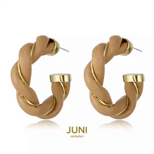JUNI leren creolen twisted - bruin
