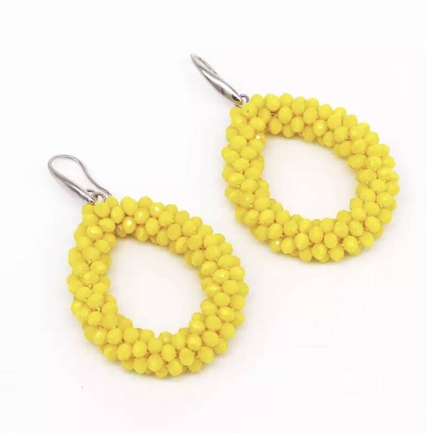 JUNI Crystal Glasberry parel waterdrop oorbellen - Geel