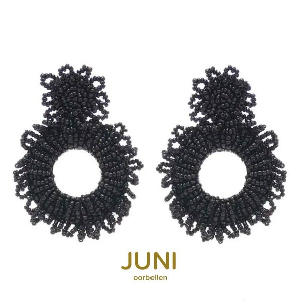 JUNI strass double oorstekers - zwart