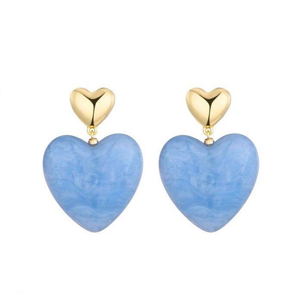 JUNI AMOUR Blue heart oorbellen - Blauw