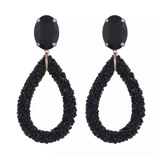 JUNI Crystal Sparkle drop oorbellen - Zwart