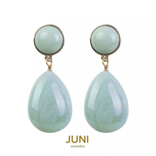 JUNI parelmoer drop oorbellen - blauw