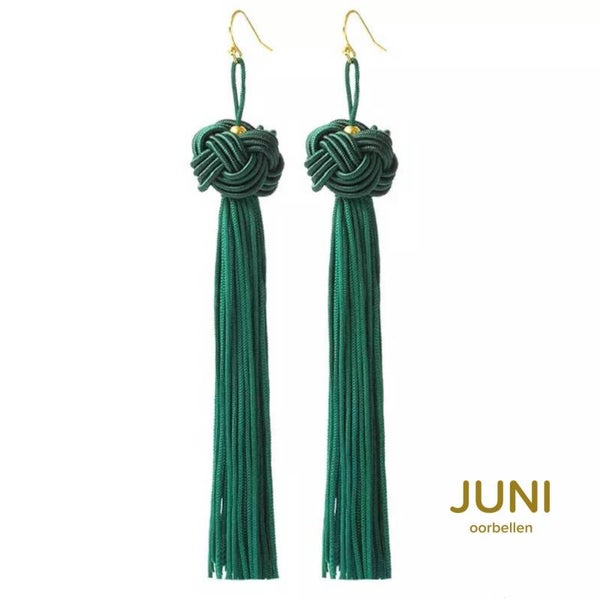 JUNI zijden lange oorbellen - groen