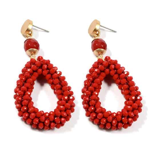 JUNI Glasberry parel drop oorbellen met steentje - Rood