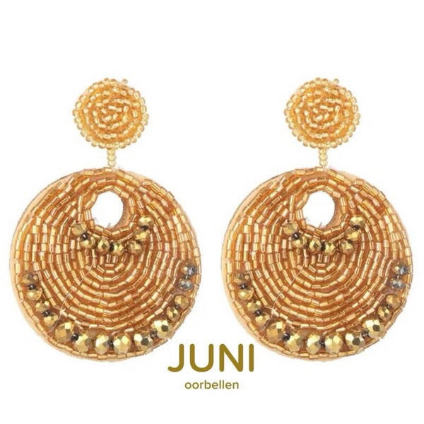 JUNI Glasberry ronde oorbellen met accenten - Goud